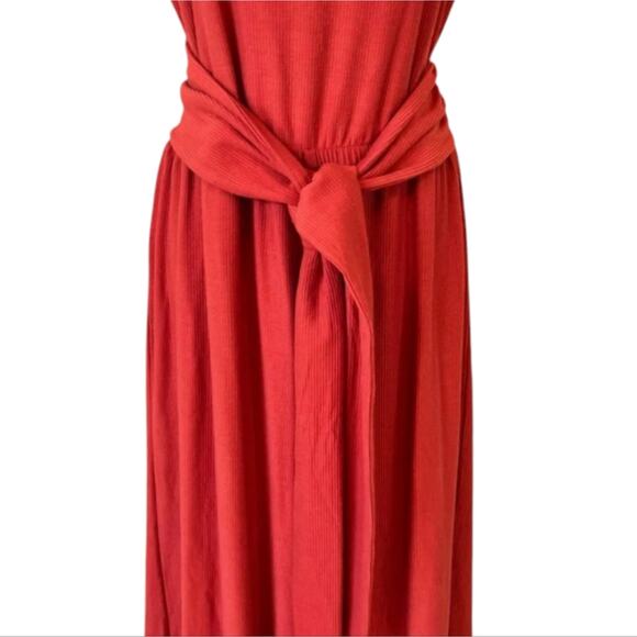 Loft Rust Red Orange Ribbed Sleeveless Tie-back Wrap Wide-Leg Jumpsuit Size XS - Picture 7 of 13